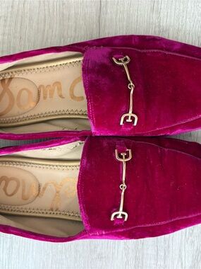 Sam Edelman Fuchsia Velvet Horsebit Loafers